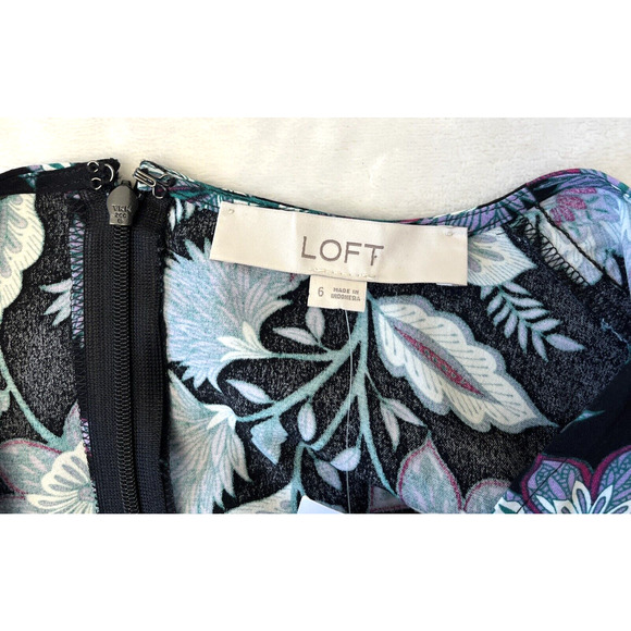 LOFT Women’s Floral Leaf Print Maxi Dress Sz 6 V-Neck Long Sleeve Slit Front NEW - Picture 9 of 10